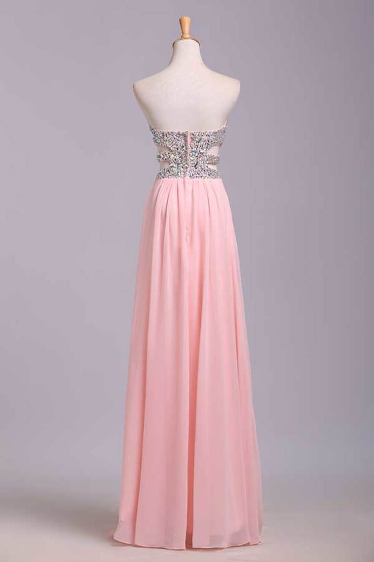 2022 Prom Dresses A-Line Sweetheart Chiffon Floor Length With Beading/Sequins