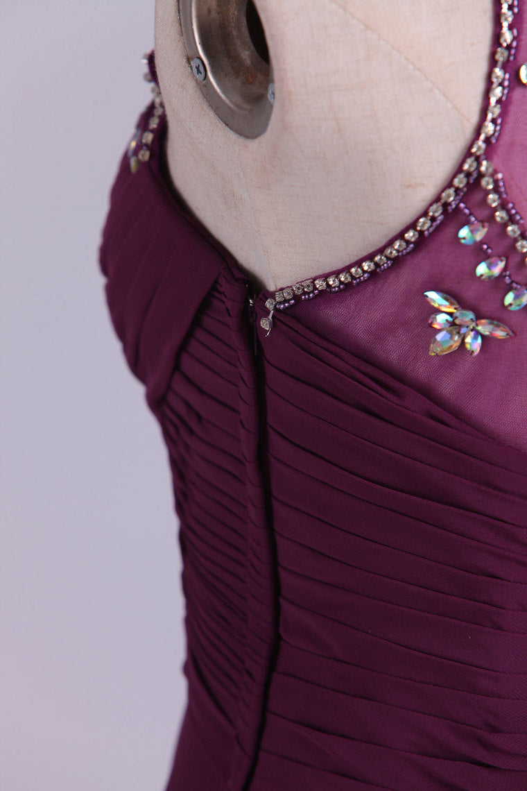2022 Scoop A-Line Prom Dresses With Beads And Ruffles Chiffon