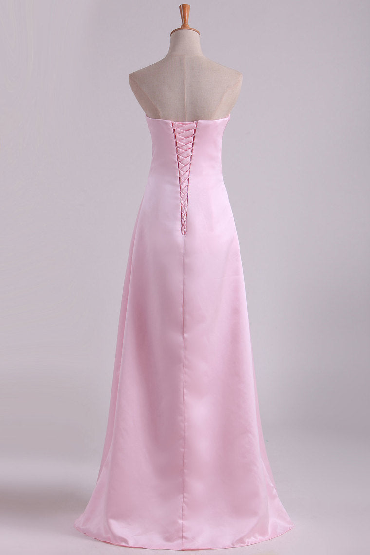 2022 Strapless Bridesmaid Dresses A Line With Ruffles Floor Length