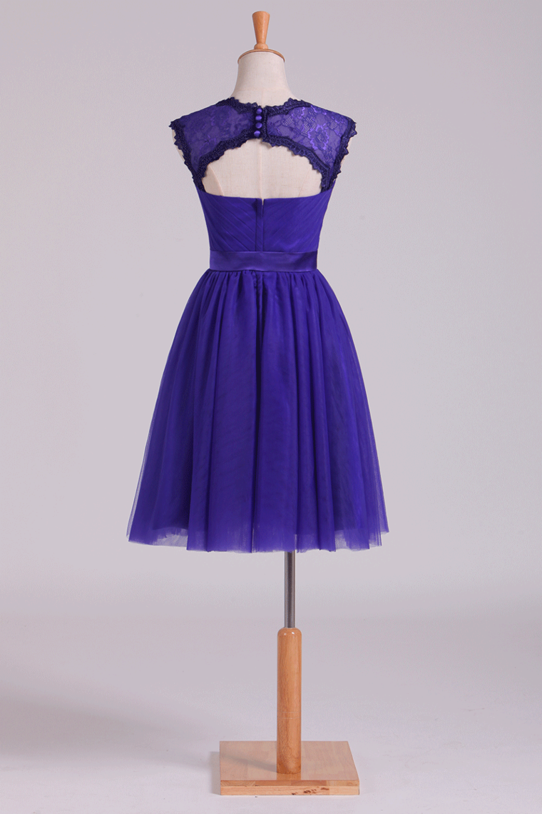 2022 Homecoming Dresses Off The Shoulder Dark Royal Blue Tulle & Lace A Line