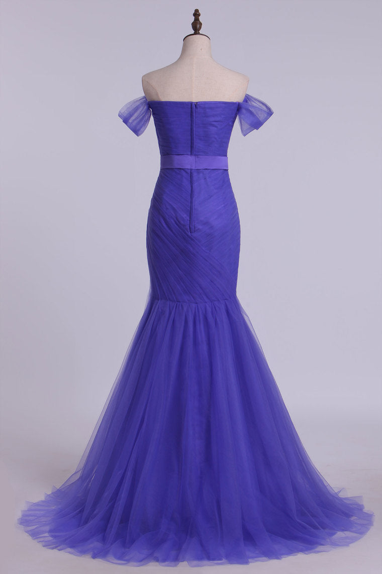 2022 Off The Shoulder Prom Dresses Trumpet Floor Length With Beading