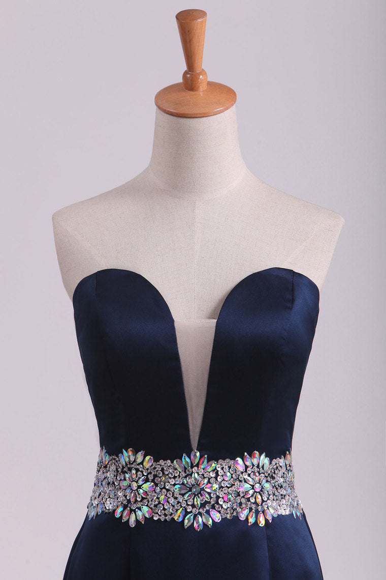 2022 Evening Dresses Sweetheart Mermaid Court Train Satin With Beads