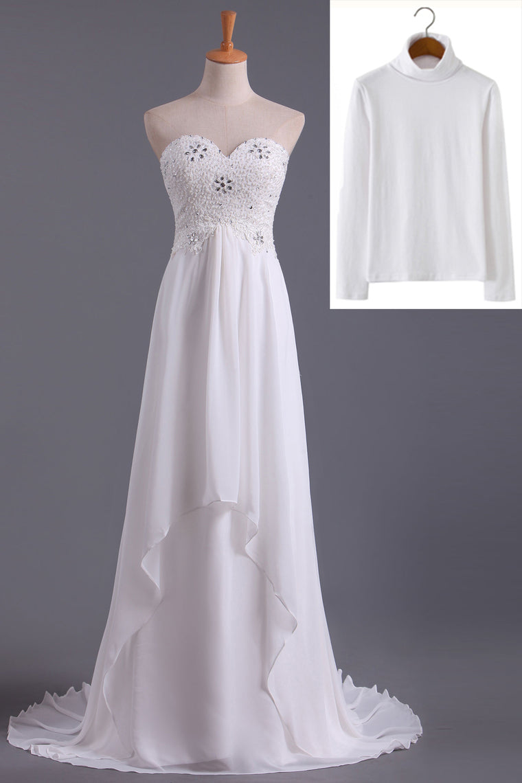 2022 Musilim Wedding Dresses Empire Waist Sweetheart Chiffon With Beading&Sequince
