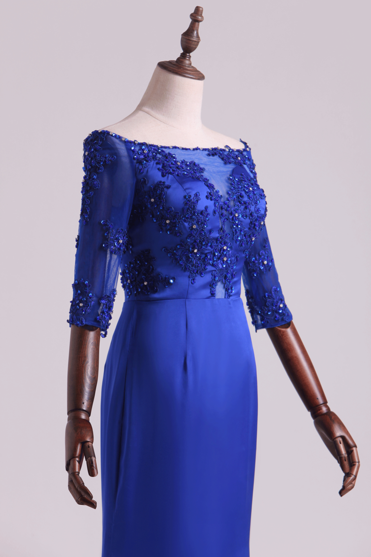 2022 Evening Dresses Bateau Mermaid Satin With Applique And Beads