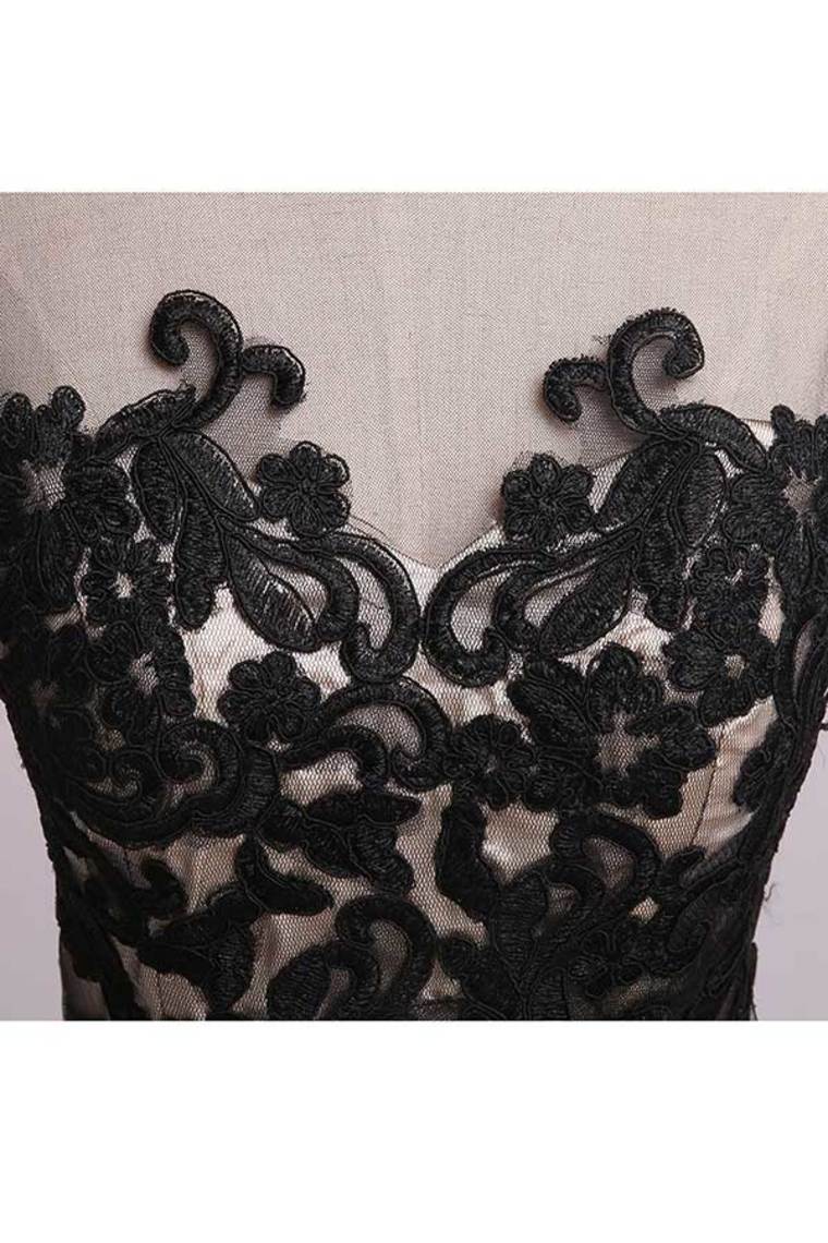 2022 Elegant Evening Dresses Mermaid Black Scoop Tulle With Applique Chic Mother Of Bridal Dresses