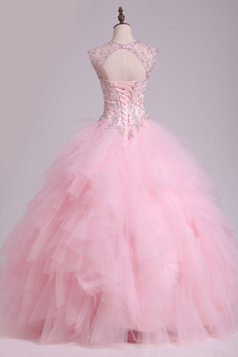 2022 Sweetheart Beaded Bodice Ball Gown Quinceanera Dresses Floor Length Tulle