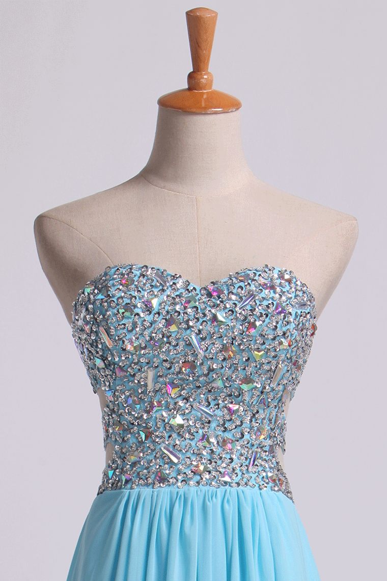 2022 Sweetheart Prom Dresses A-Line Chiffon Floor Length With Beading/Sequins