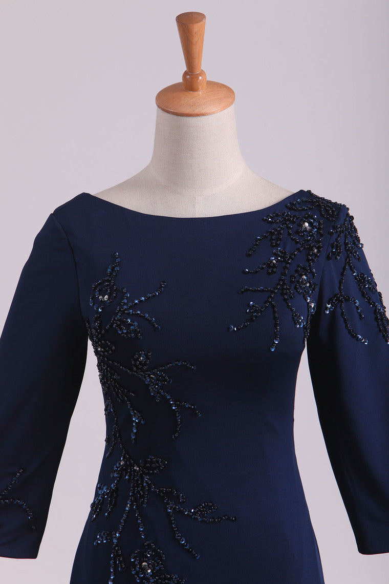 2022 3/4 Length Sleeve Mother Of The Bride Dresses Bateau Spandex With Beads
