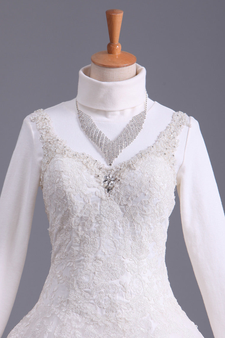 2022 Muslim Wedding Dress Sweetheart A Line Court Train With Applique & Sash Beaded