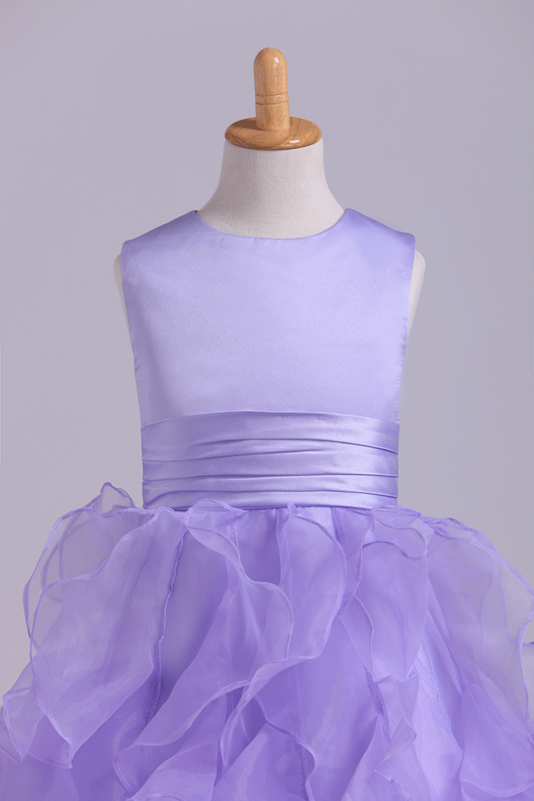 2022 Flower Girl Dresses Ball Gown Scoop Floor Length Organza