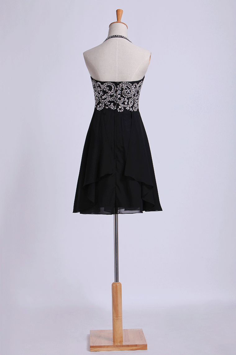 2022 Halter Homecoming Dresses A Line Short/Mini Chiffon With Beading And Sequins