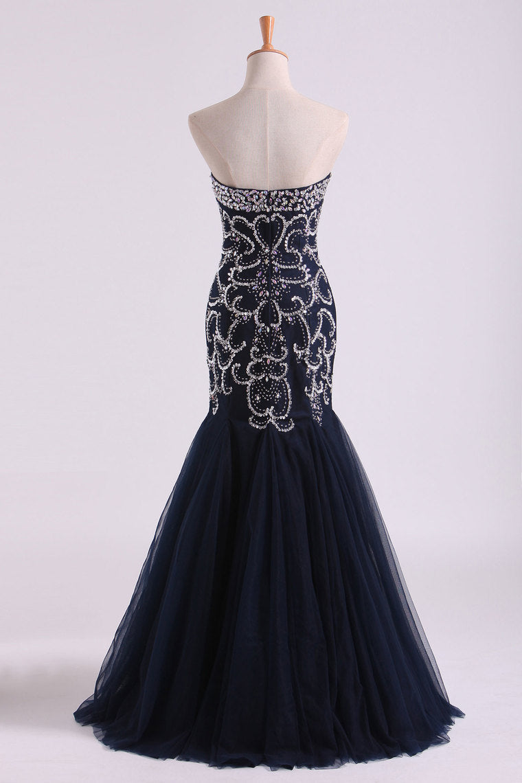 2022 Sweetheart Prom Dresses Mermaid Tulle With Beading