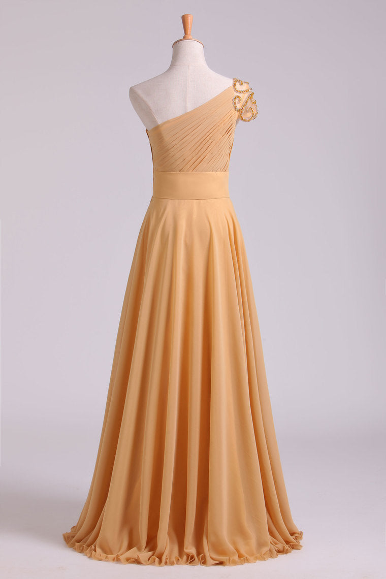 2022 One Shoulder Prom Dresses A Line Floor Length Chiffon Beaded New