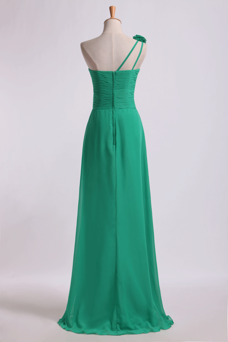2022 Bridesmaid Dress One Shoulder A Line With Handmade Flowers Chiffon