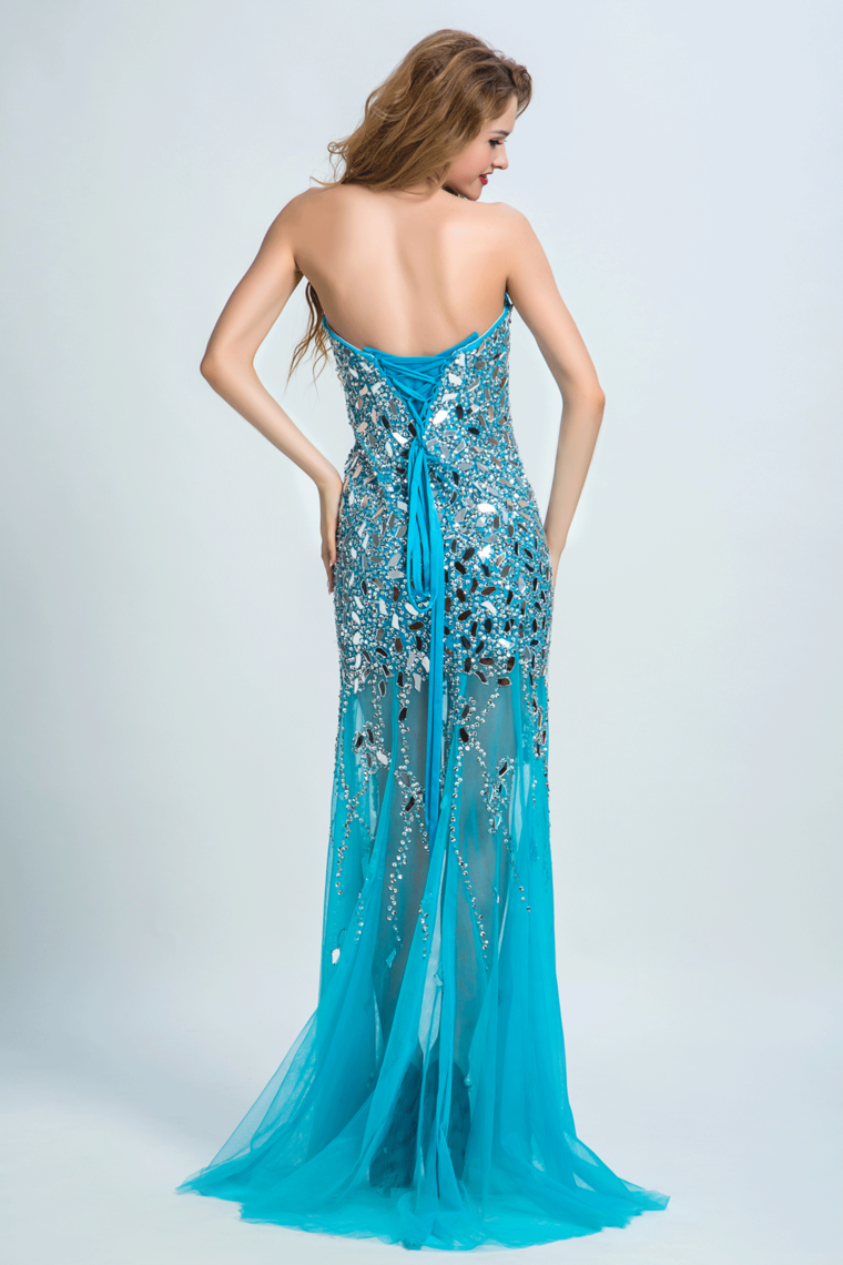2022 Sweetheart Prom Dresses Sheath With Beading Sweep Train