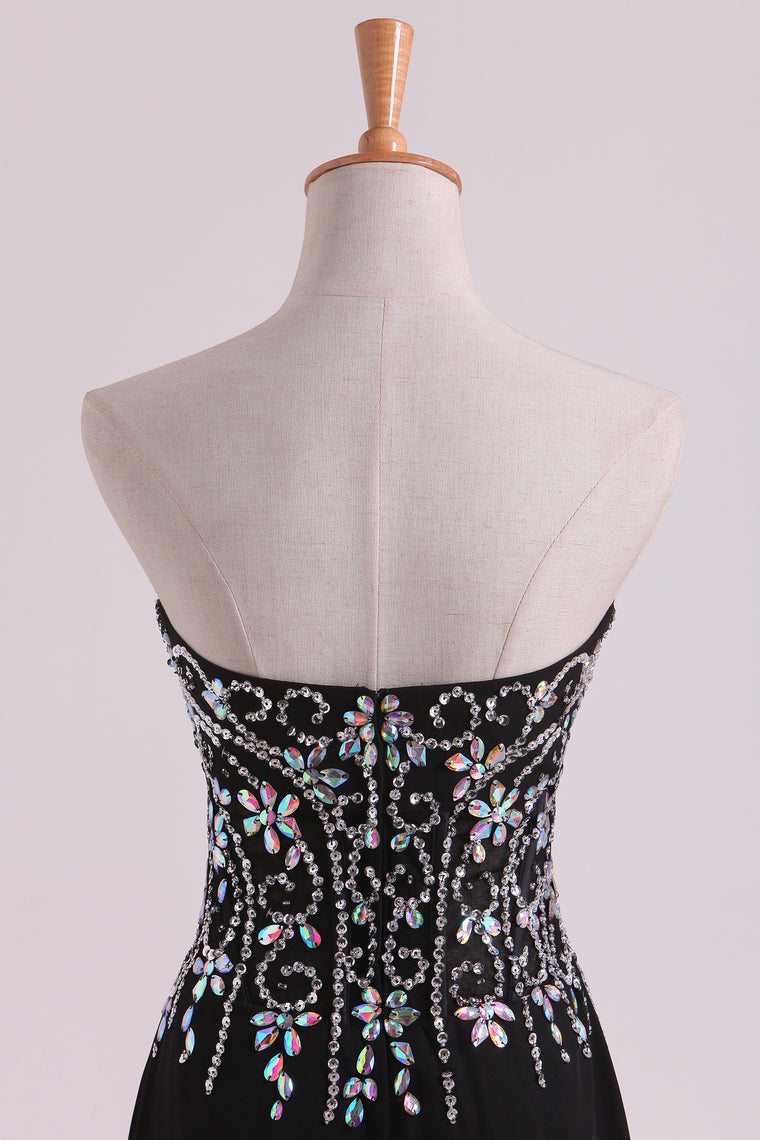 2022 Mermaid Beaded Bodice Chiffon With Slit Prom Dresses Sweep Train