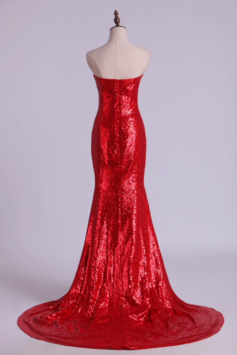 2022 Hot Red Mermaid/Trumpet Evening Dresses Sweetheart Sequined Bodice