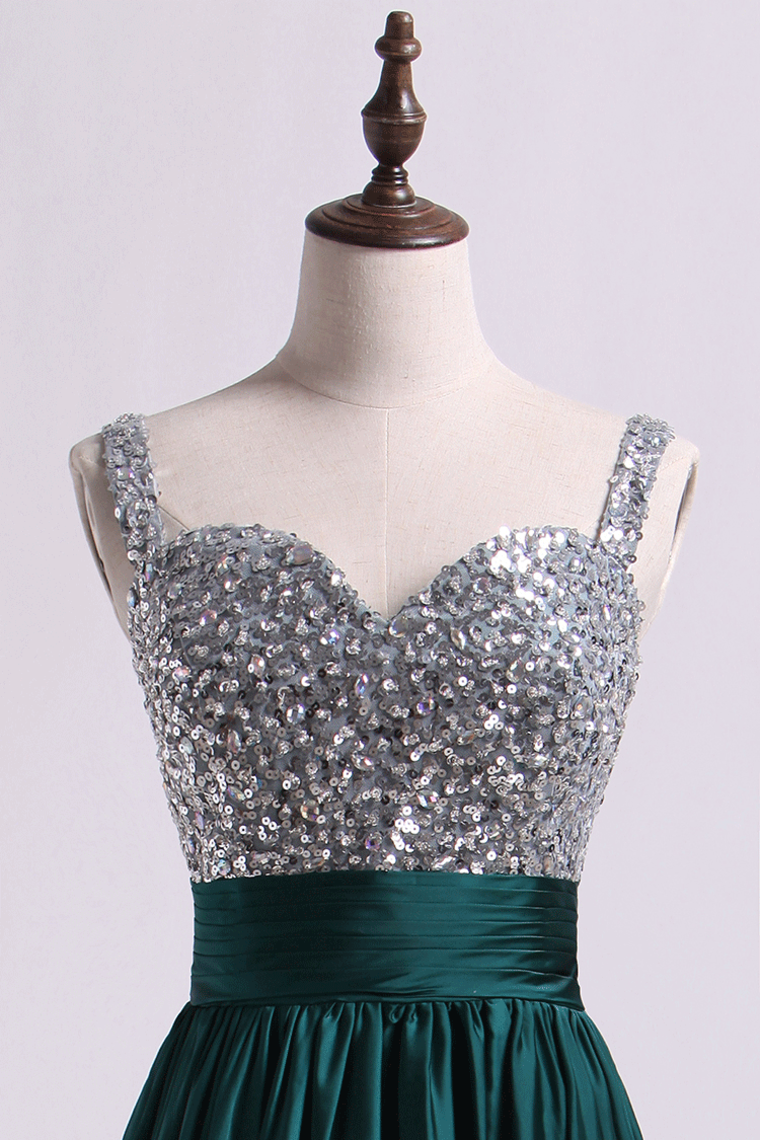 2022 Straps A Line Short/Mini Prom Dress Beaded Bodice With Pleated Waistband Chiffon