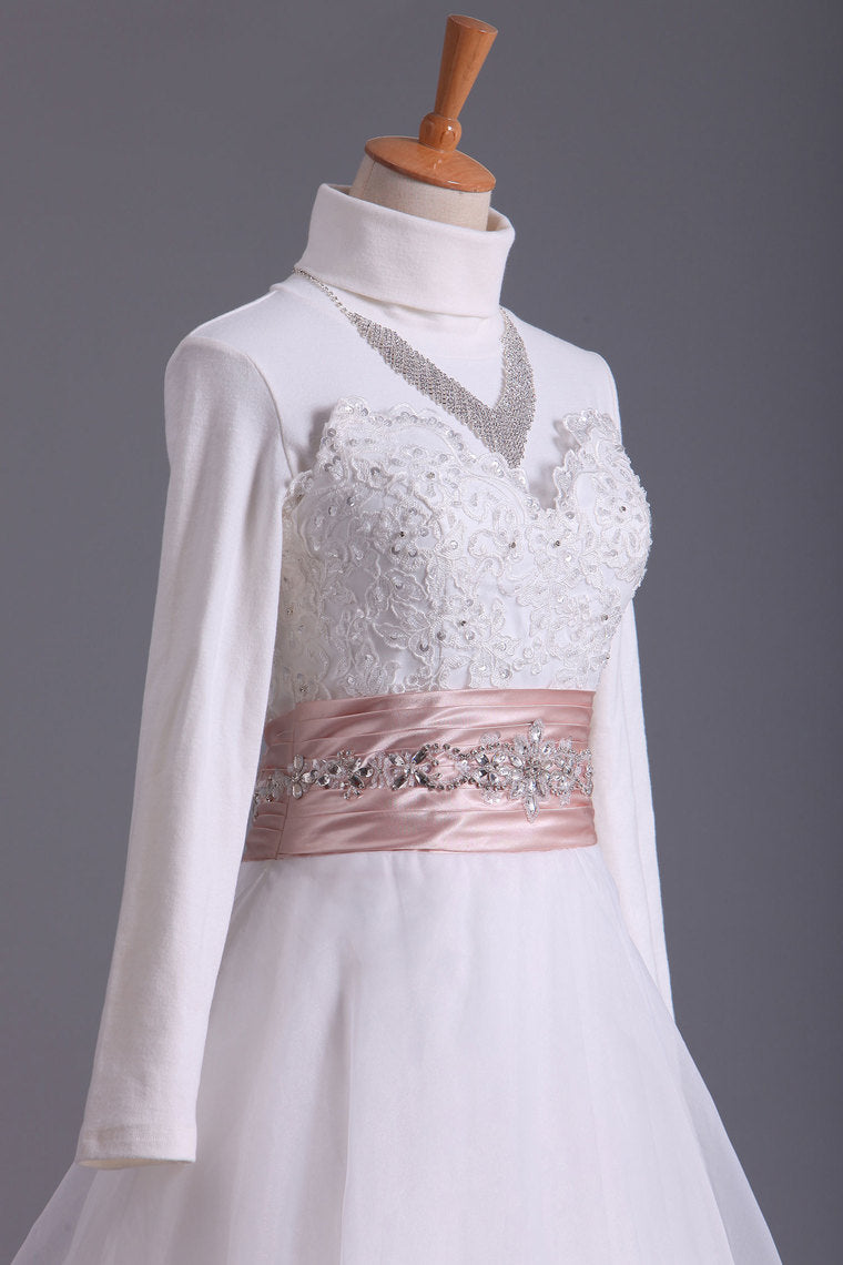 2022 Muslim Wedding Dresses Sweetheart A Line With Applique And Beads Organza