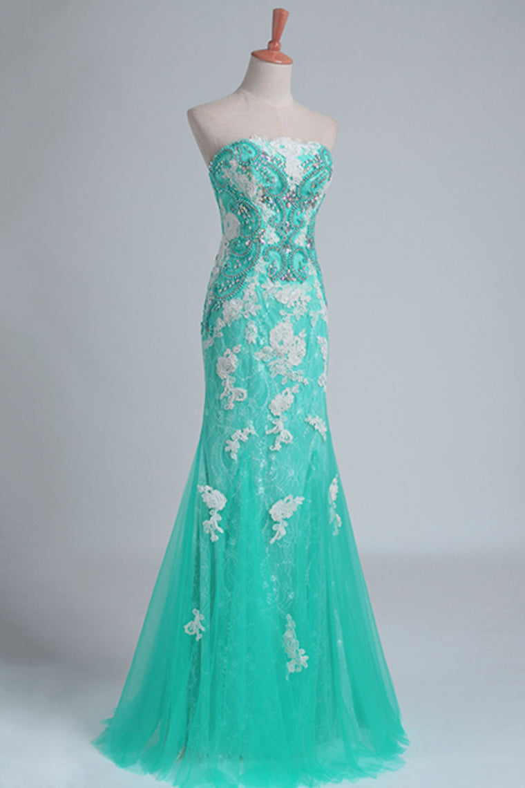 2022 Prom Dresses Strapless Column With Beading And Applique