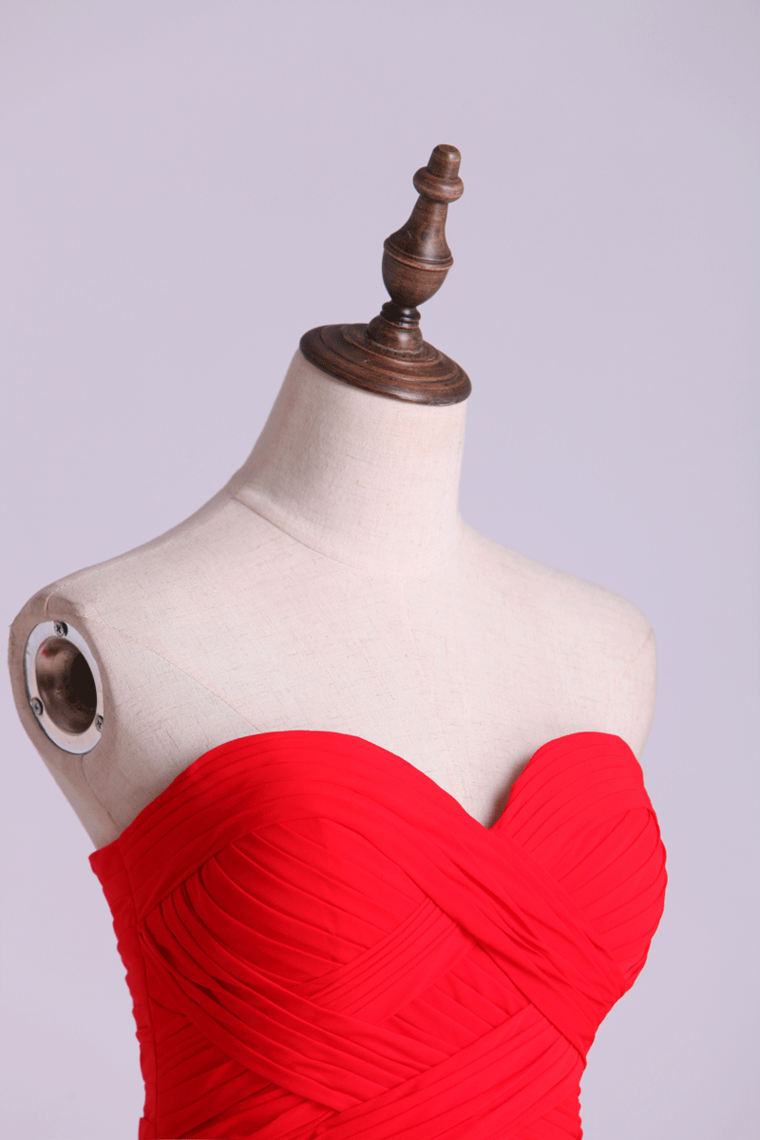 2022 High Low Sweetheart A Line Pleated Bodice Flowing Chiffon Skirt