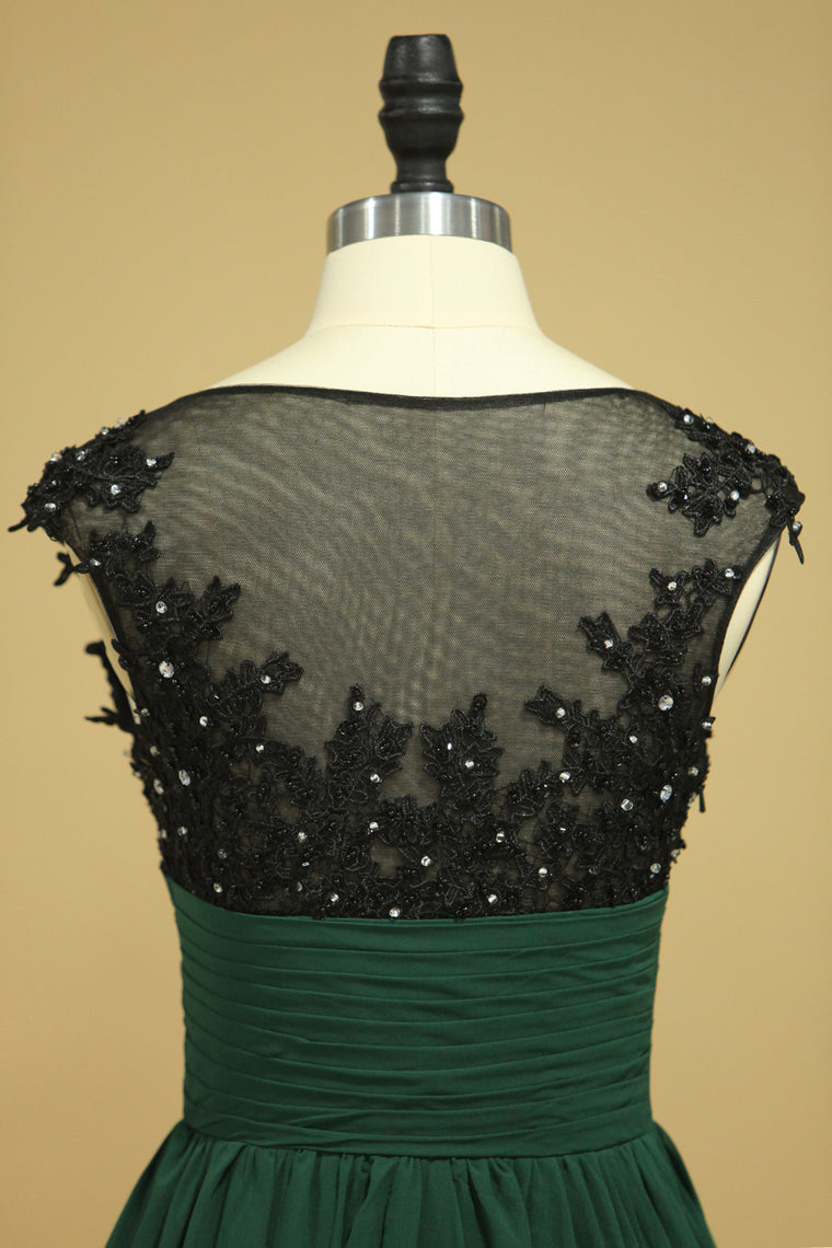 2022 Prom Dresses Scoop A Line With Ruffles & Applique Floor Length New