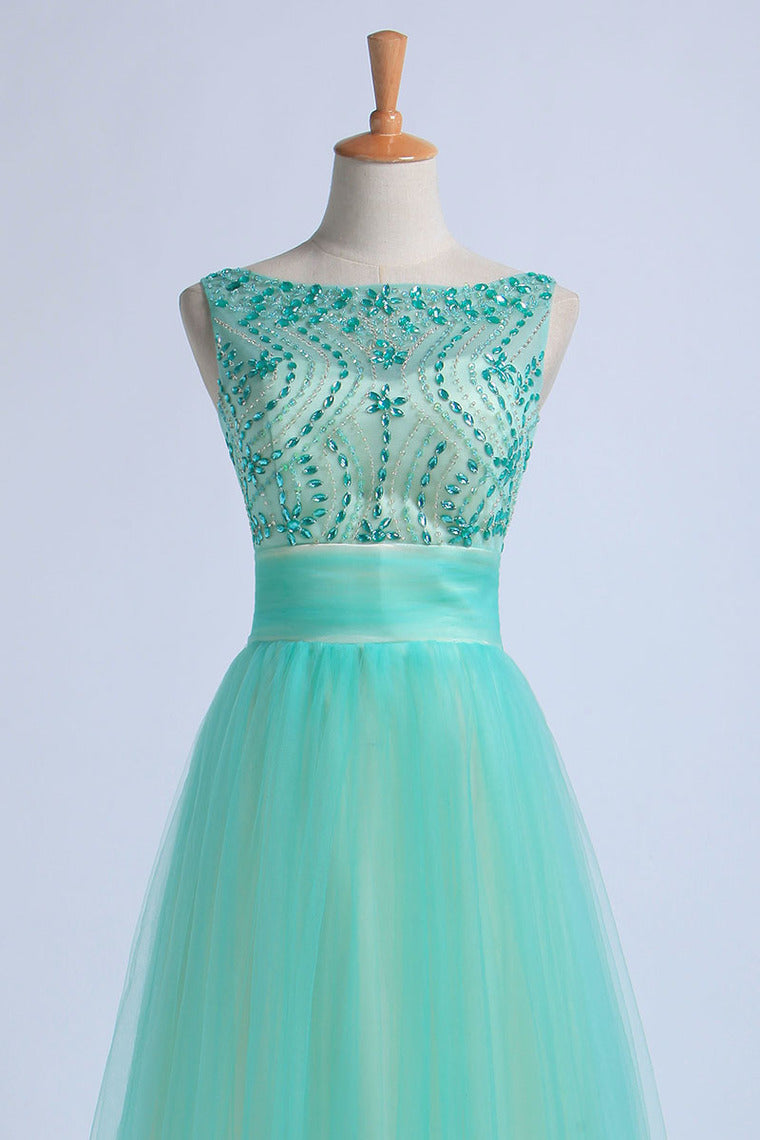 2022 Prom Dresses Scoop Floor Length Tulle With Beadings