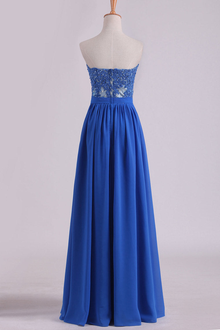 2022 Sweetheart A Line Prom Dresses Chiffon With Applique And Beads Floor Length