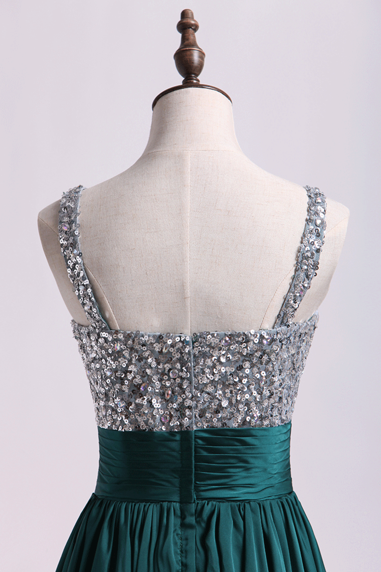 2022 Straps A Line Short/Mini Prom Dress Beaded Bodice With Pleated Waistband Chiffon