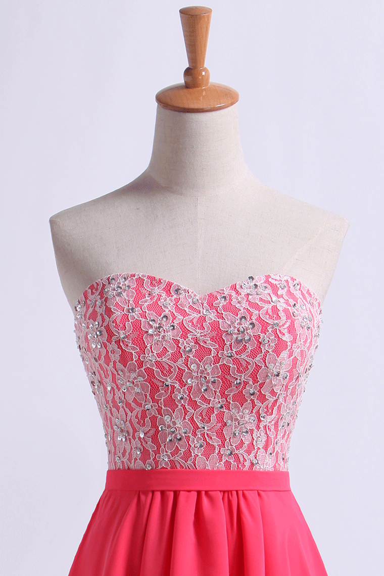 2022 Sweetheart Lace Bodice A-Line Cocktail Dresses With Beading Chiffon