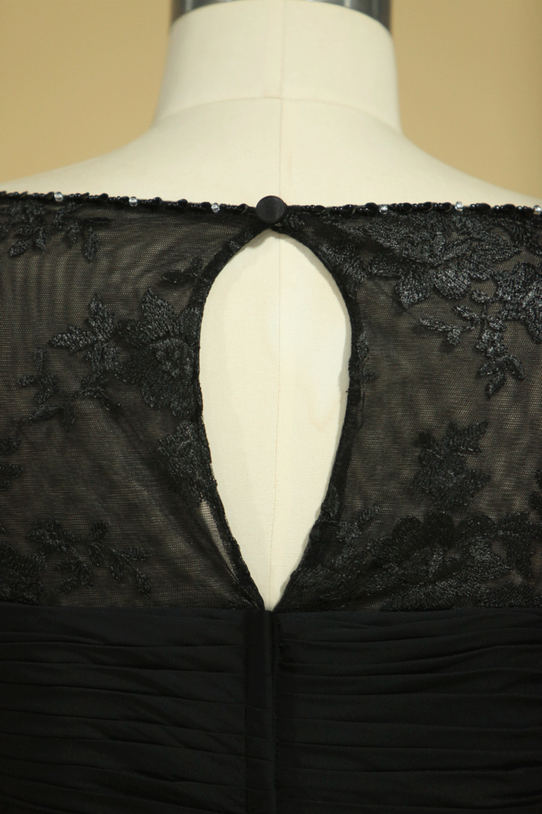 2022 Black Plus Size Mother Of The Bride Dresses Scoop A Line Chiffon With Applique