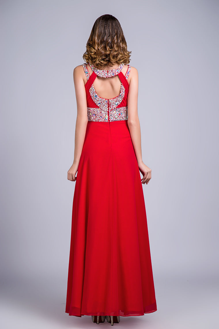 2022 Scoop Prom Dresses A Line Sweep/Brush Red Open Back