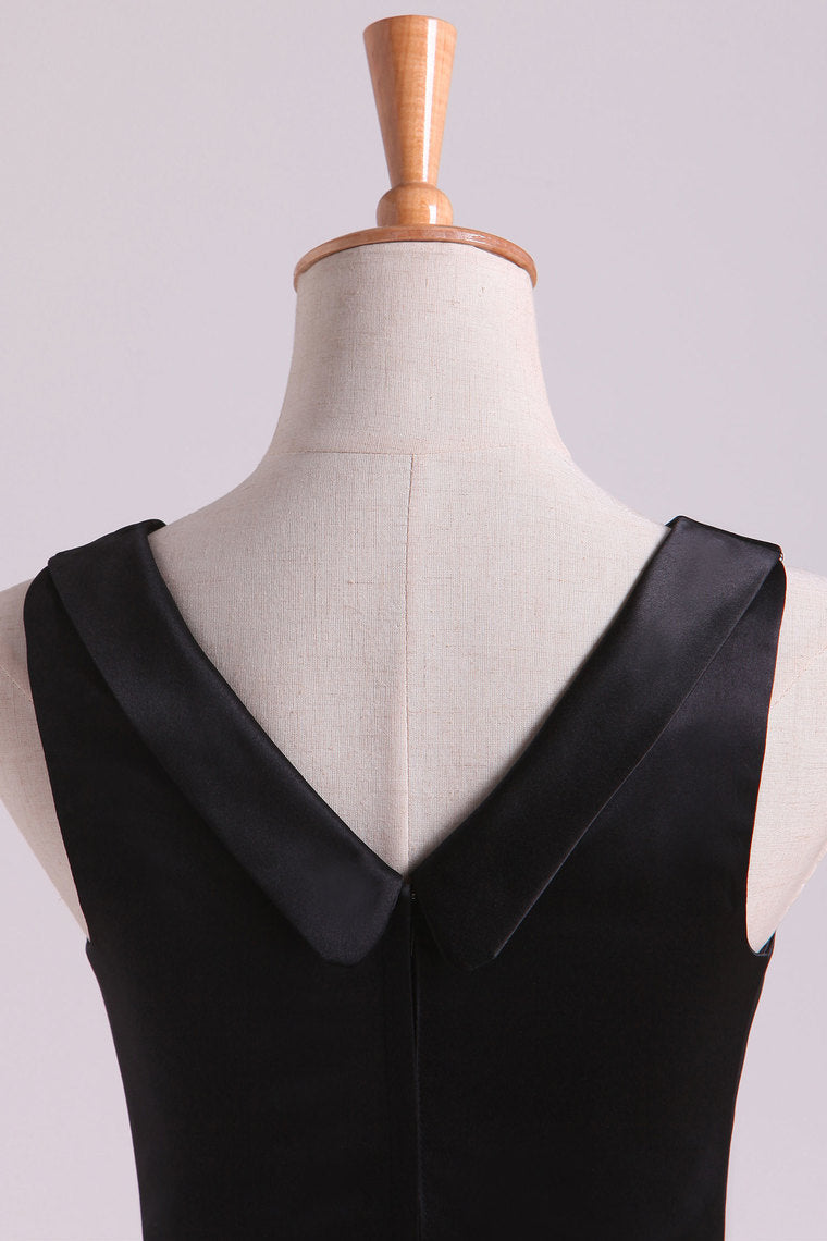 2022 Black A Line Evening Dresses  Cowl Neck Floor Length Satin With Sash