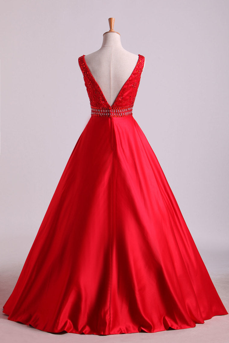 2022 Evening Dresses A-Line Floor Length Lace-Up Satin