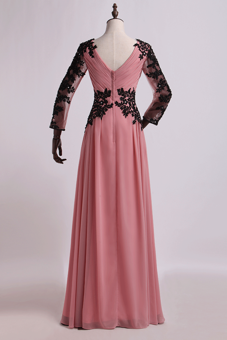 2022 V Neck Prom Dresses A Line Floor Length Chiffon With Applique