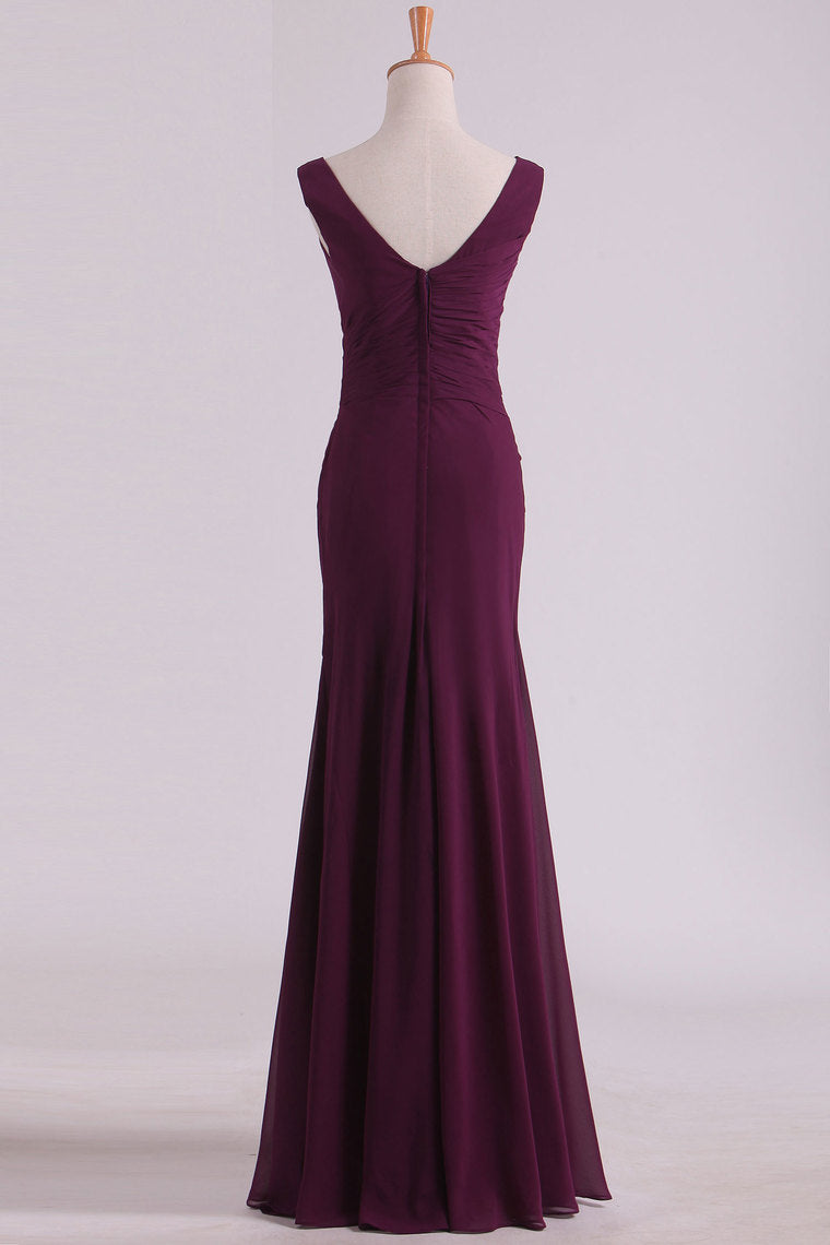 2022 Straps Chiffon With Slit Sheath Floor Length Bridesmaid Dresses