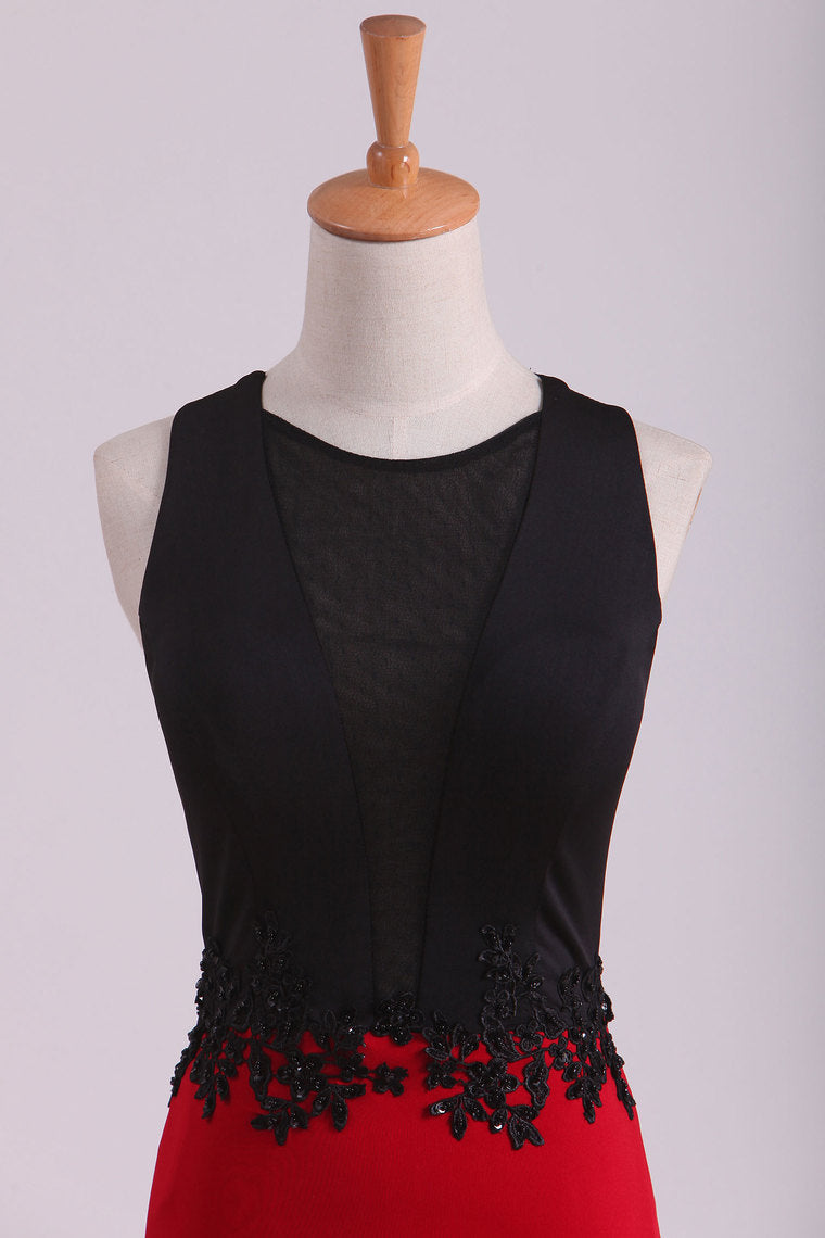 2022 Column Scoop Spandex With Applique Prom Dresses Sweep Train