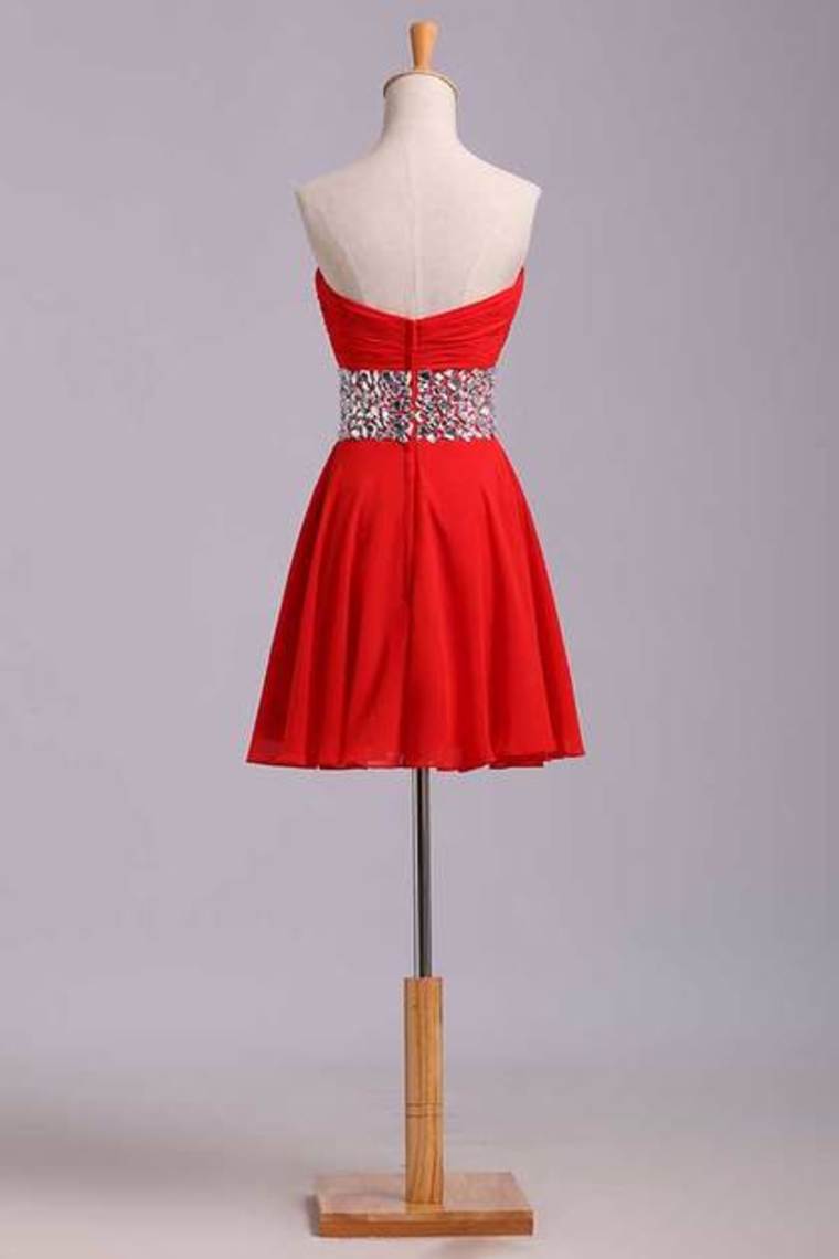 2022 Homecoming Dresses A Line Sweetheart Short/Mini With Rhinestone Chiffon