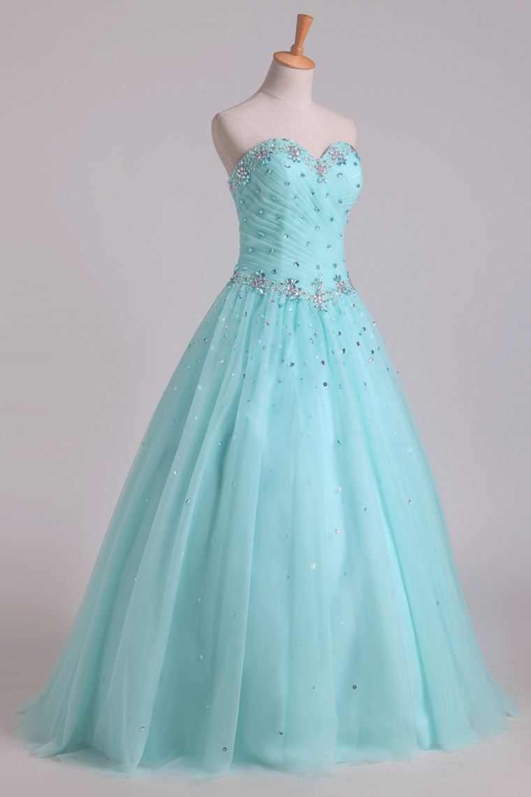 2022 Quinceanera Dresses Pleated Bodice Sweetheart Ball Gown Floor-Length