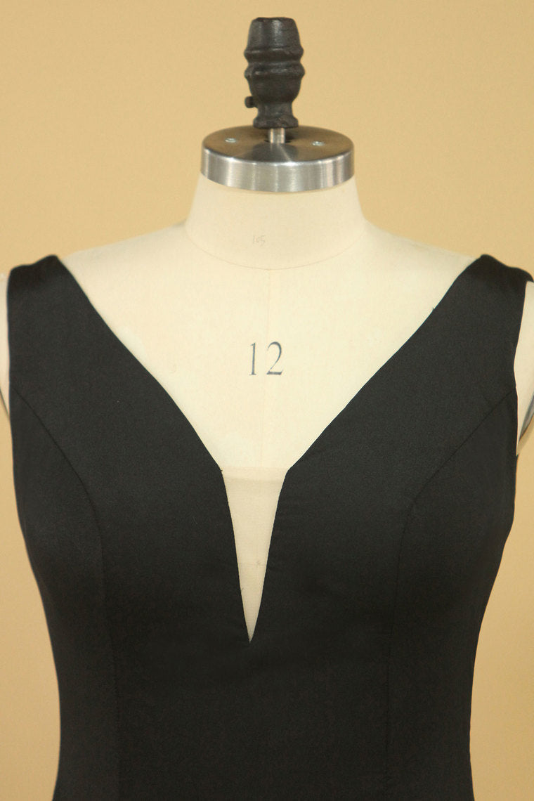 2022 Plus Size Prom Dresses V-Neck Mermaid Court Train Spandex V-Back With Zipper Black