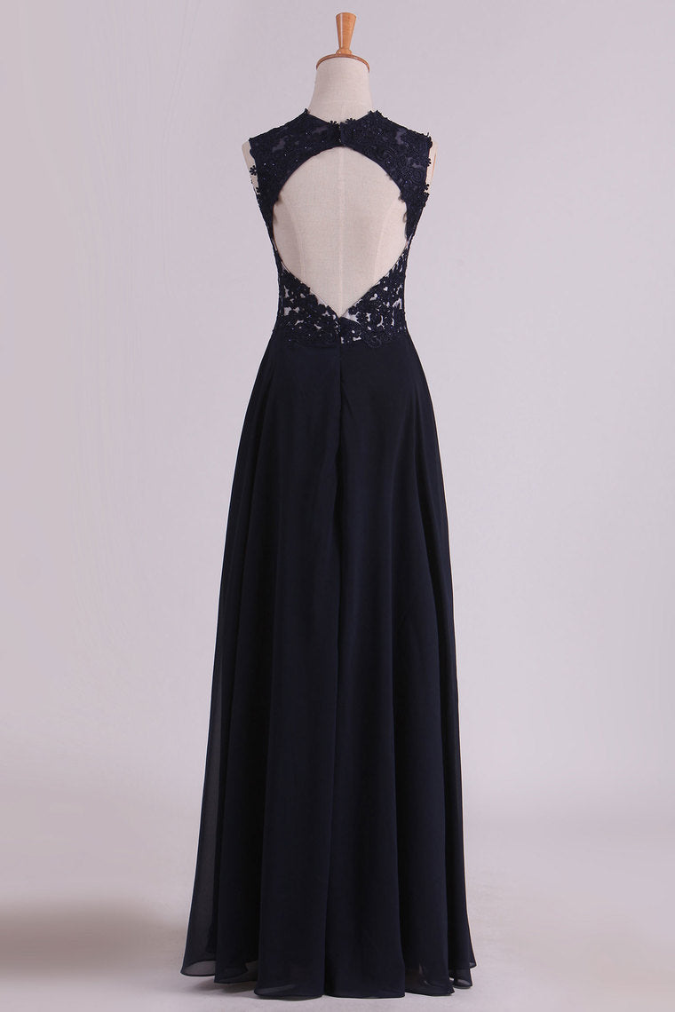 2022 Straps Prom Dresses With Applique And Beads Open Back A Line Chiffon