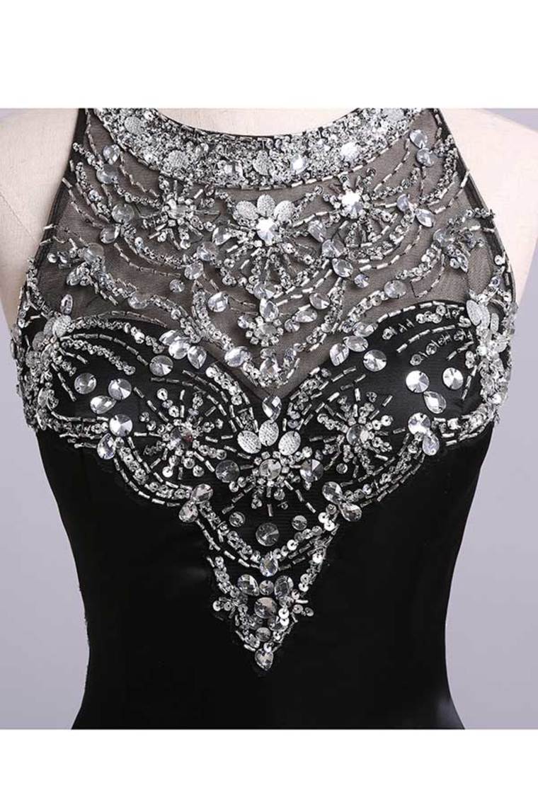 2022 Scoop Beaded Satin&Tulle Prom Dress Mermaid/Trumpet Black