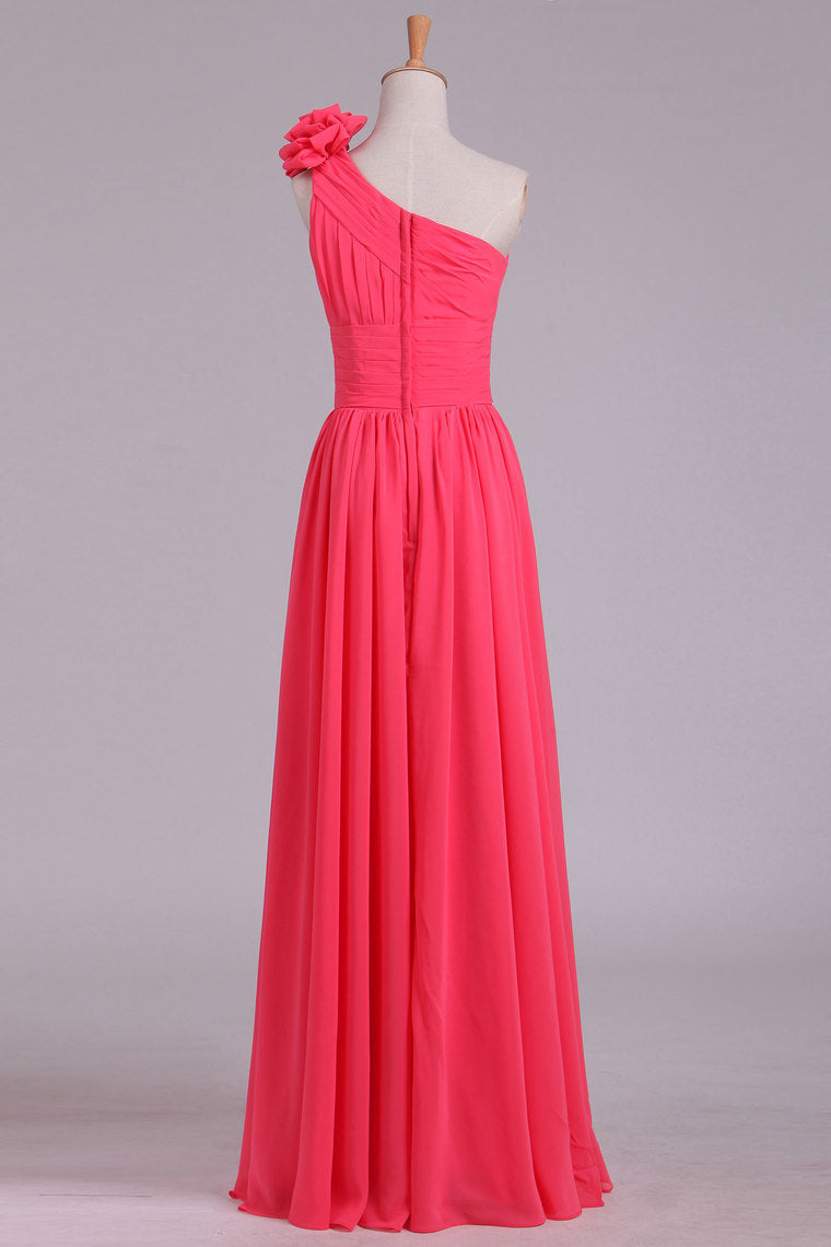 2022 One Shoulder Bridesmaid Dresses Chiffon With Handmade Flower Burgundy/Maroon