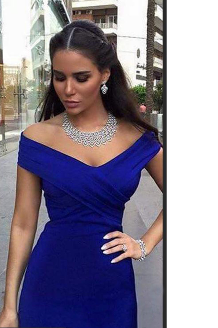 2022 Prom Dresses Off The Shoulder Satin Mermaid Dark Royal Blue Sweep Train