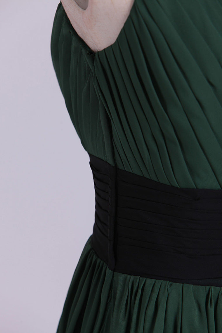 2022 One Shoulder A Line Prom Dress With Ruffles And Beads Floor Length Chiffon