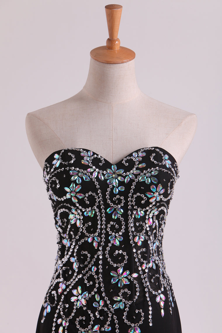 2022 Mermaid Beaded Bodice Chiffon With Slit Prom Dresses Sweep Train