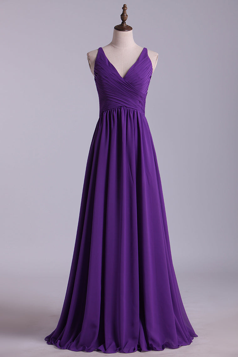 2022 Prom Dresses A Line V Neck Floor Length Chiffon New