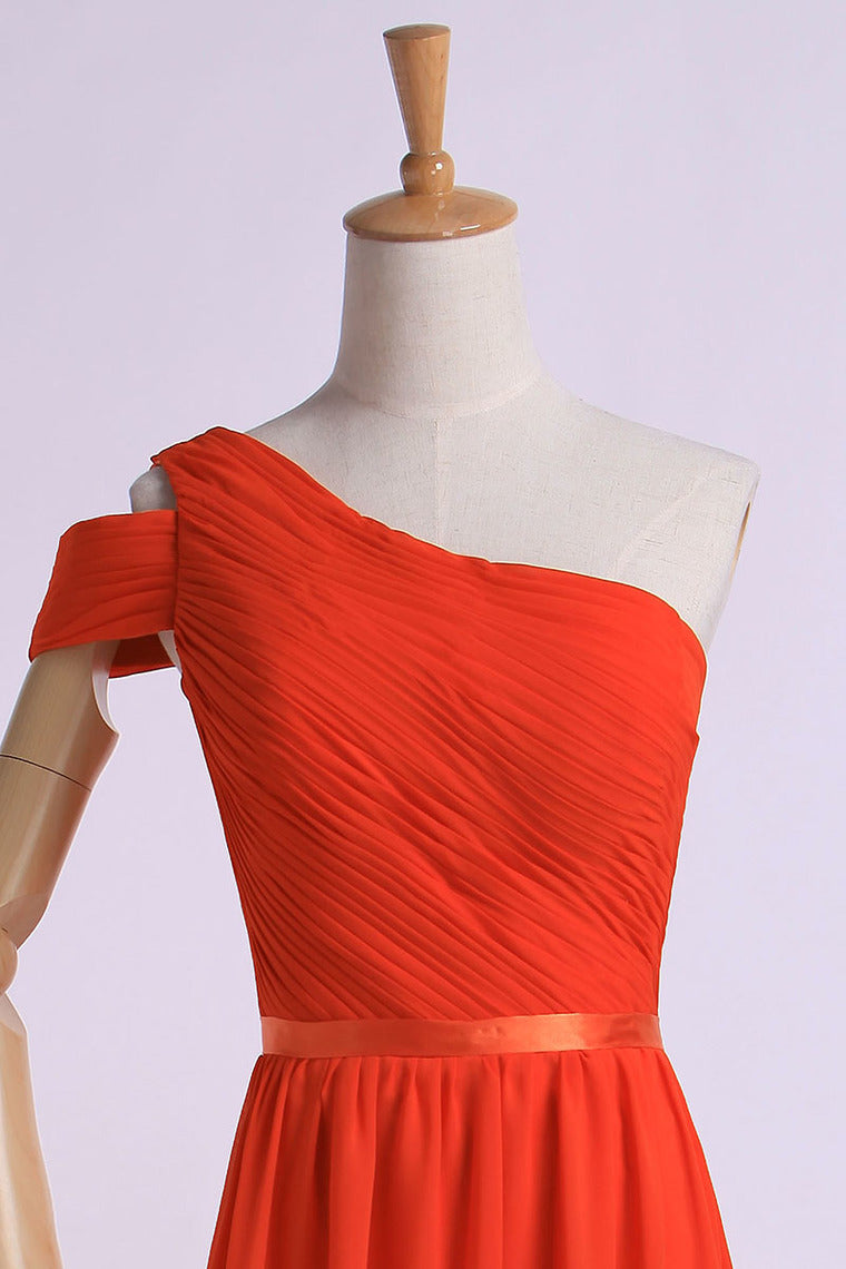 2022 One Shoulder Bridesmaid Dresses A-Line Chiffon Ruched Bodice