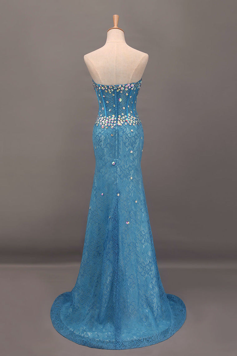 2022 Sweetheart Sheath/Column Prom Dress Lace With Rhinestone