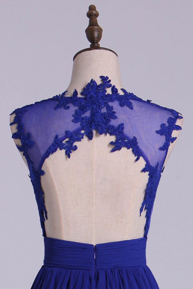 2022 Homecoming Dresses Scoop Chiffon Dark Royal Blue Short
